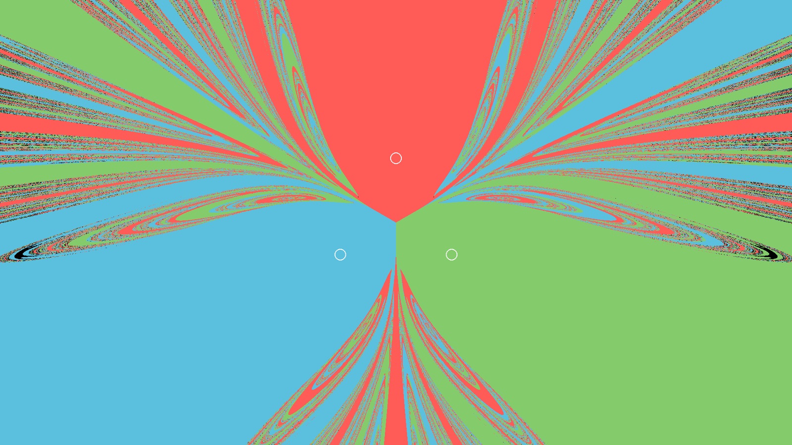 Collision basins with the geodesic flag on — visibly different filament structure from Figure 1.